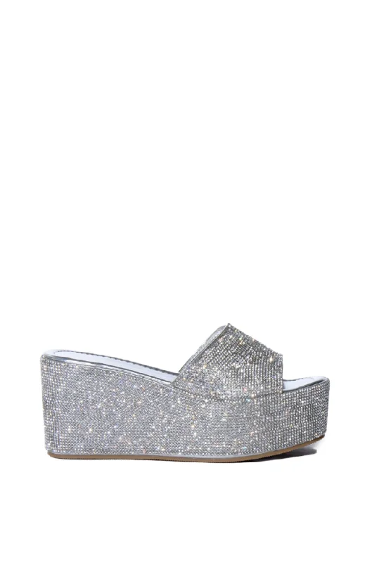 Sandals with studded details-ARROW-SILVER CRYSTAL FLATFORM SANDAL