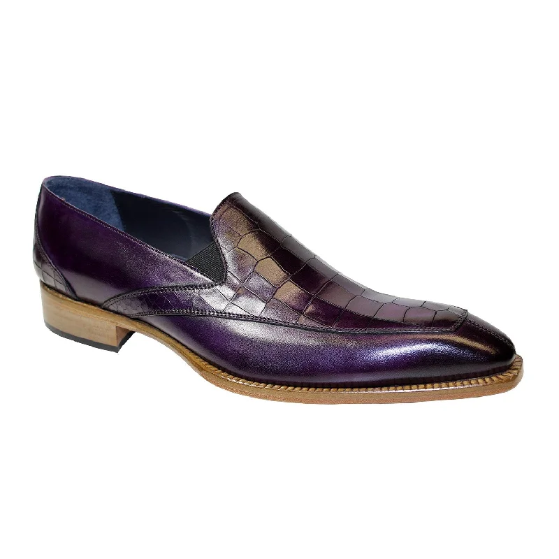 Loafers for rainy charm-Duca Trento Men's Shoes Purple Calf-Skin Leather/Croco Print Loafers (D1084)