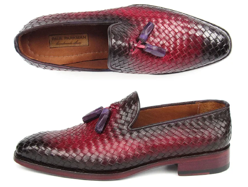 Loafers with graceful charm-Paul Parkman Men's Burgundy Woven Tassel Loafers