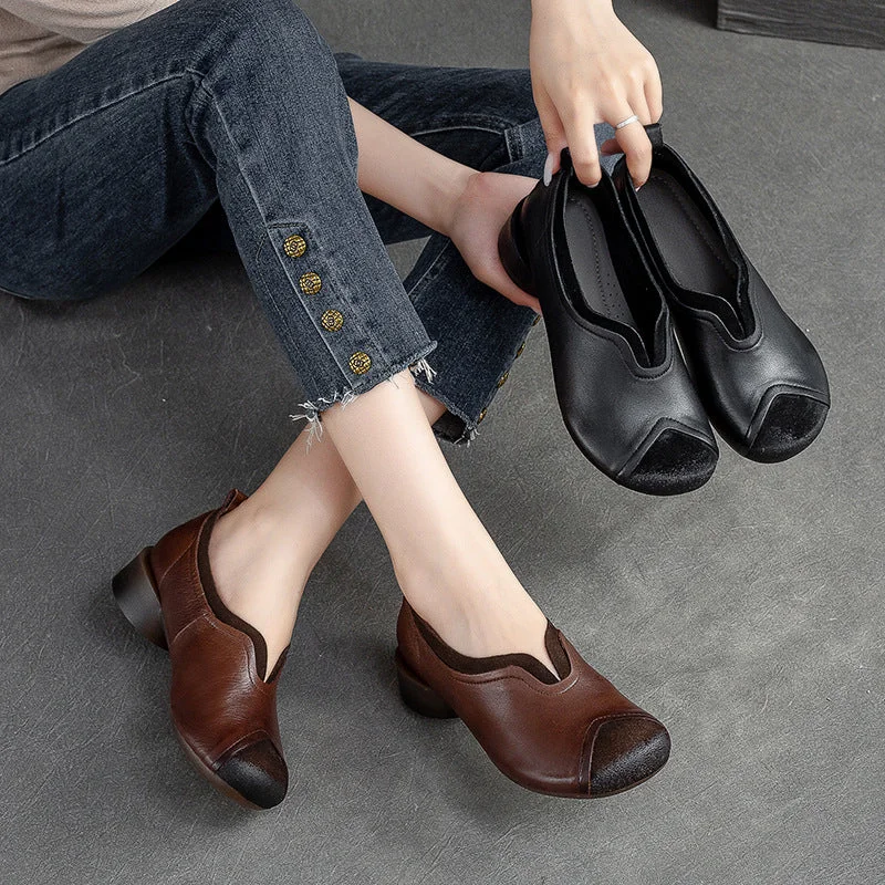 Casual shoes in black suede -Women Retro Handcraft Patchwork Leather Casual Shoes