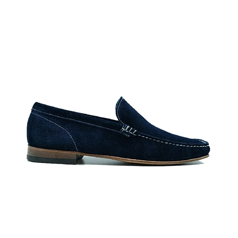 Loafers for summer strolls-Giovacchini Diego Men's Shoes Blue Perforated Suede Leather Slip-On Loafers (GVCN1012)