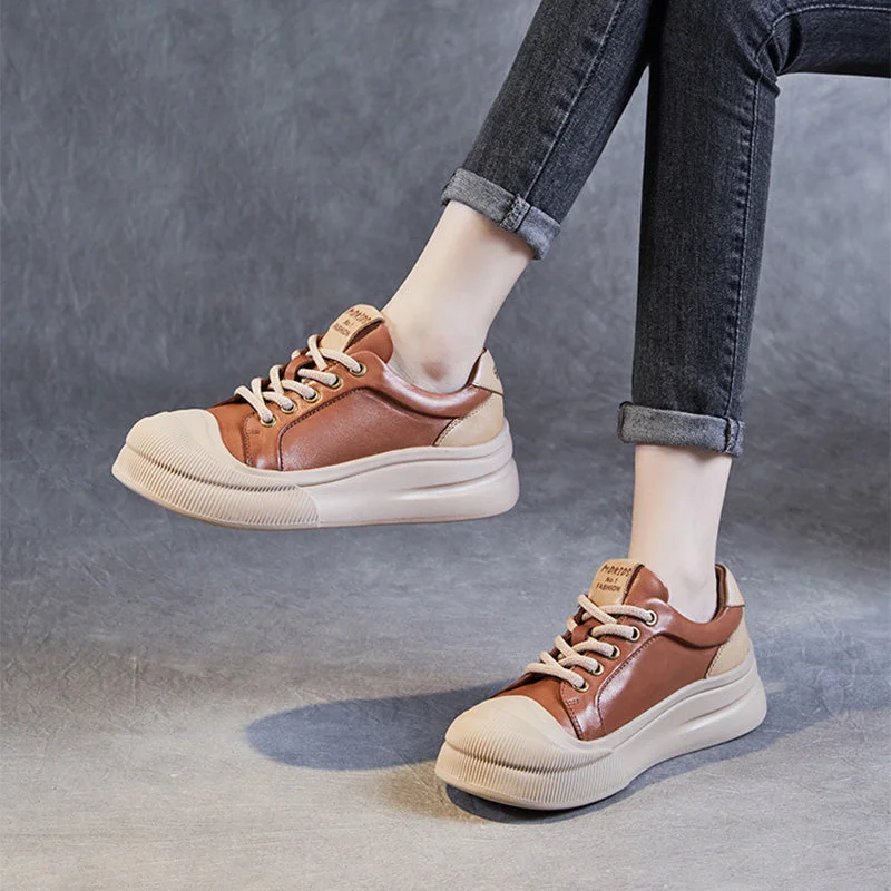 Casual shoes with stylish design -Women Stylish Leather Thick Soled Casual Shoes