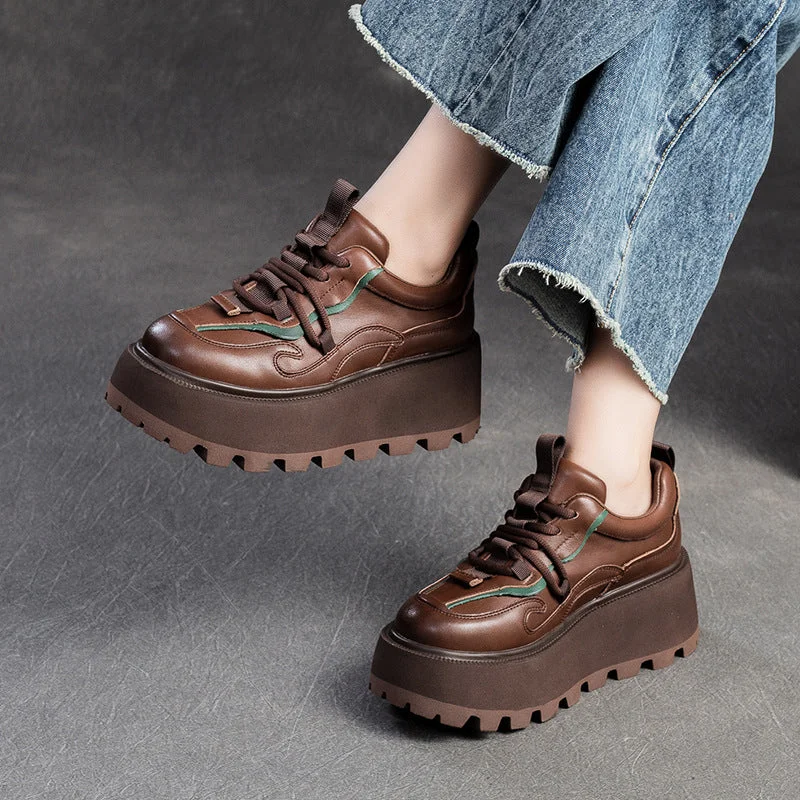 Casual shoes for everyday ease -Women Retro Leather Platform Casual Shoes