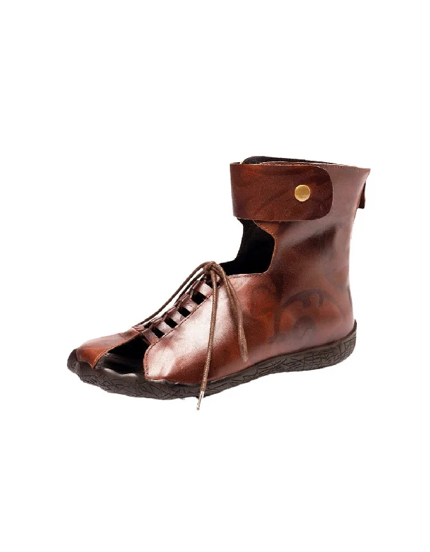 women’s riding boots-Handmade Retro Cut Out Summer Leather Sandals Boots