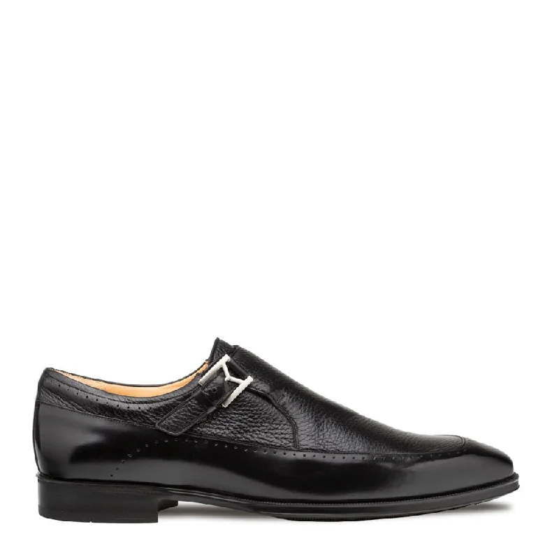 Loafers for office chic-Mezlan Bernado Men's Shoes Black Deer / Shine Calf-Skin Leather Monk-Strap Loafers (MZ3685)