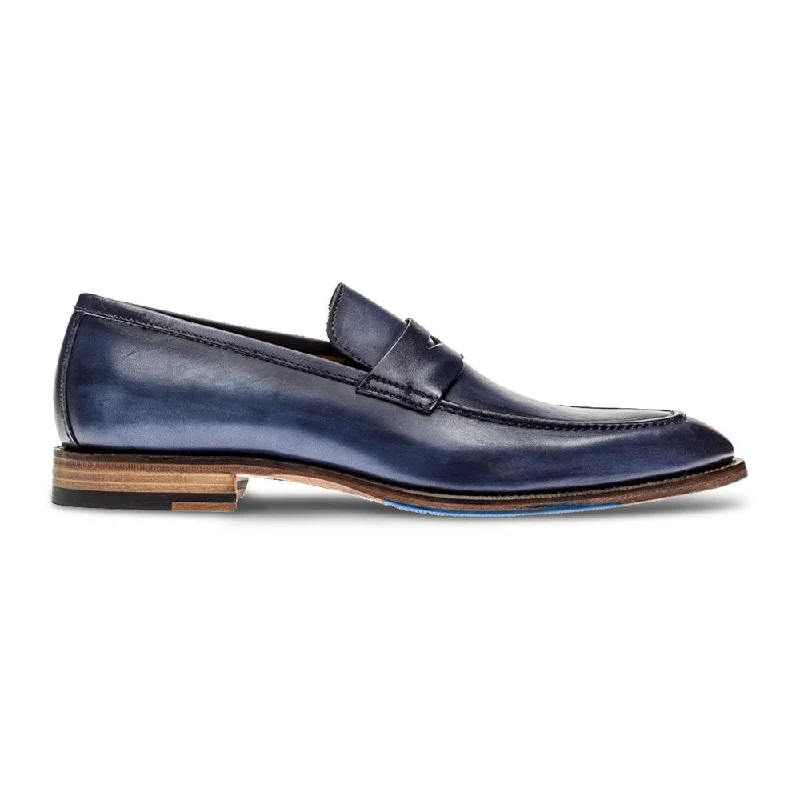 Loafers with comfy soles-Jose Real Amberes H605-CG Men's Shoes Deep Blue Calf-Skin Leather Penny Loafers (RE2209)