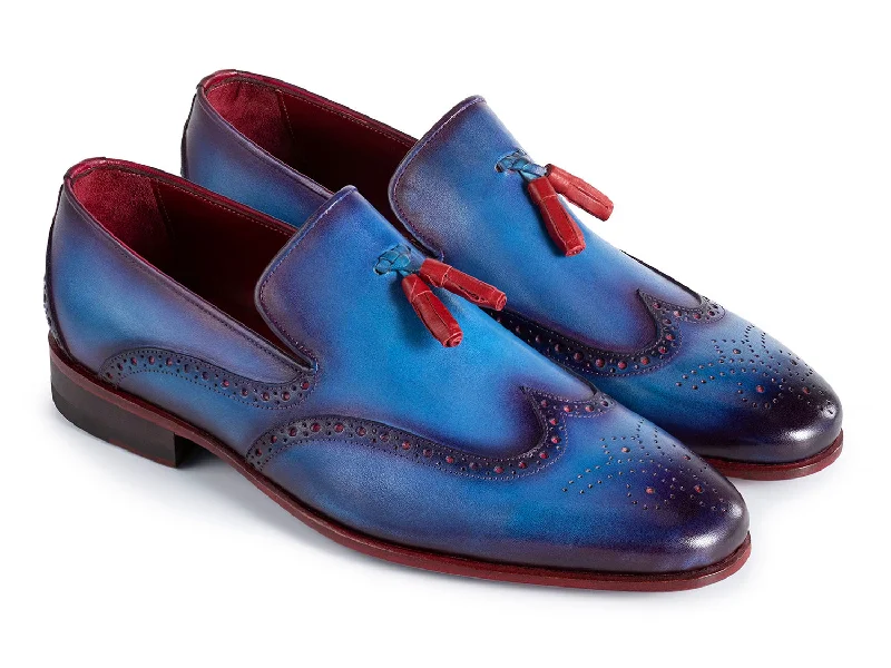 Loafers for outdoor nights-Paul Parkman Men's Blue Leather Wingtip Loafers