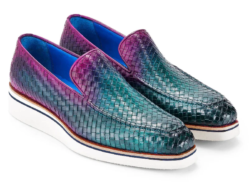 Loafers with firm soles-Paul Parkman Green & Purple Woven Loafers