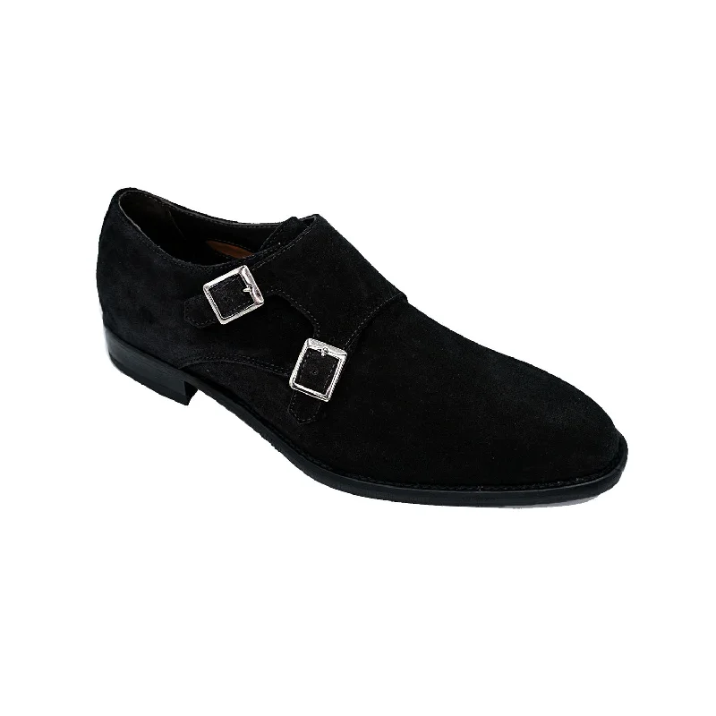 Loafers with durable heels-Giovacchini Francesco Men's Shoes Black Suede Leather Double Monk-Straps Loafers (GVCN1011)