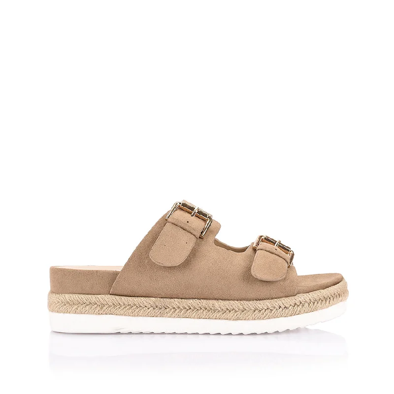 Sandals for summer evenings-Denmark Footbed Slides - Taupe Micro