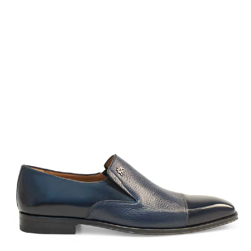 Loafers with soft finish-Mezlan 18984 Milani Men's Designer Shoes Blue Deer-Skin / Calf-Skin Leather Dress Slip-On Loafers (MZ3370)