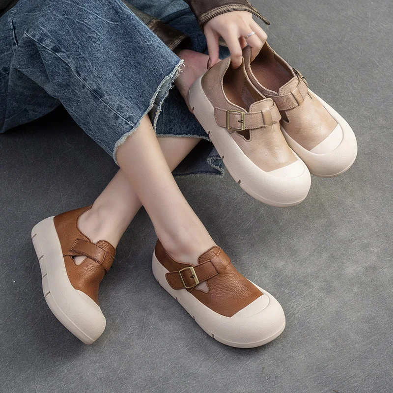 Casual shoes for casual appeal -Women Minimalist Leather Velcro Flat Casual Shoes