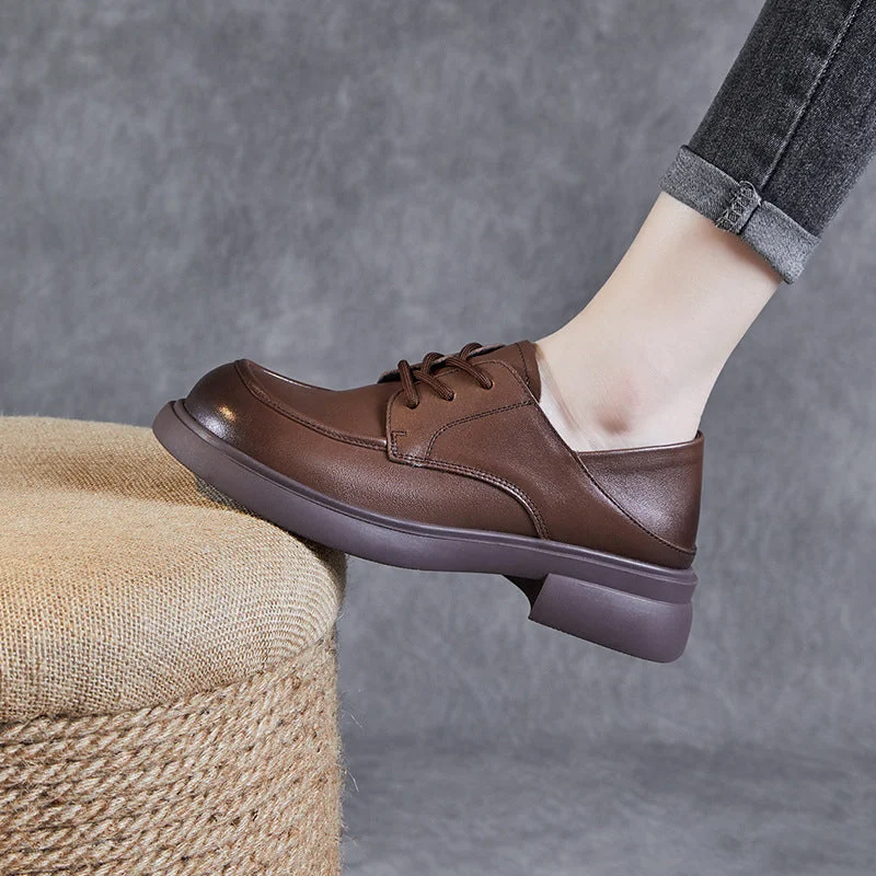 Casual shoes with soft upper -Women Retro Soft Cowhide Minimalist Casual Shoes