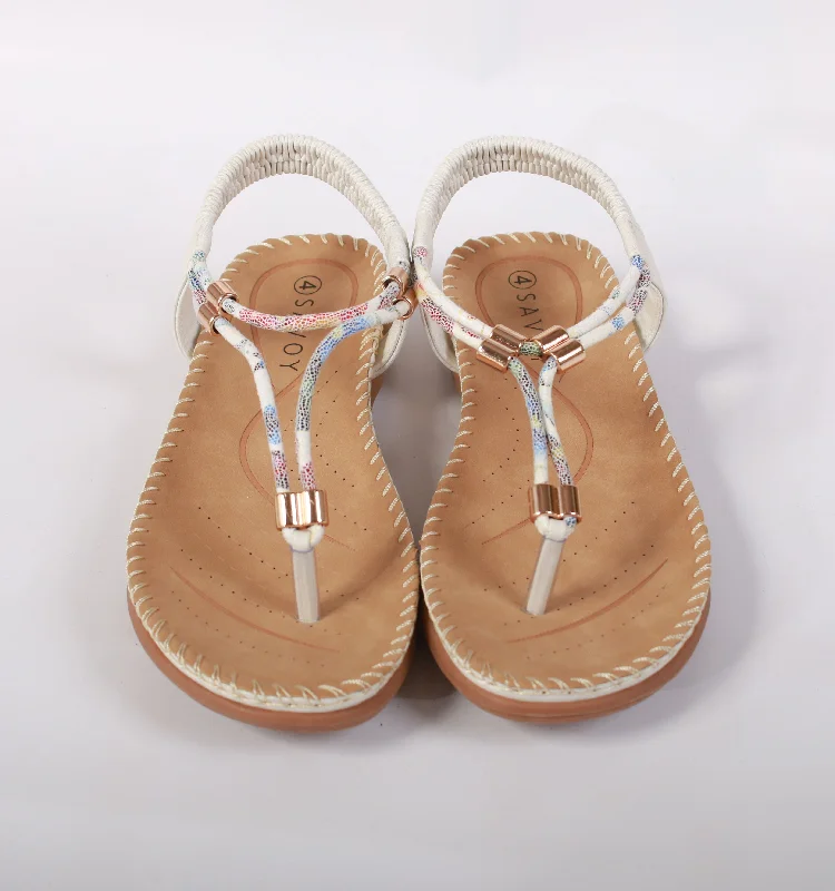 Beige sandals for summer outfits-"THONG W ELASTIC" ANKLE STRAP- WHITE