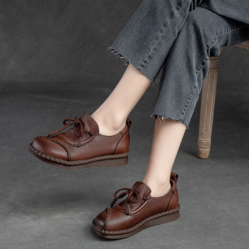 Casual shoes with durable comfort -Women Minimalist Leather Retro Flat Casual Shoes