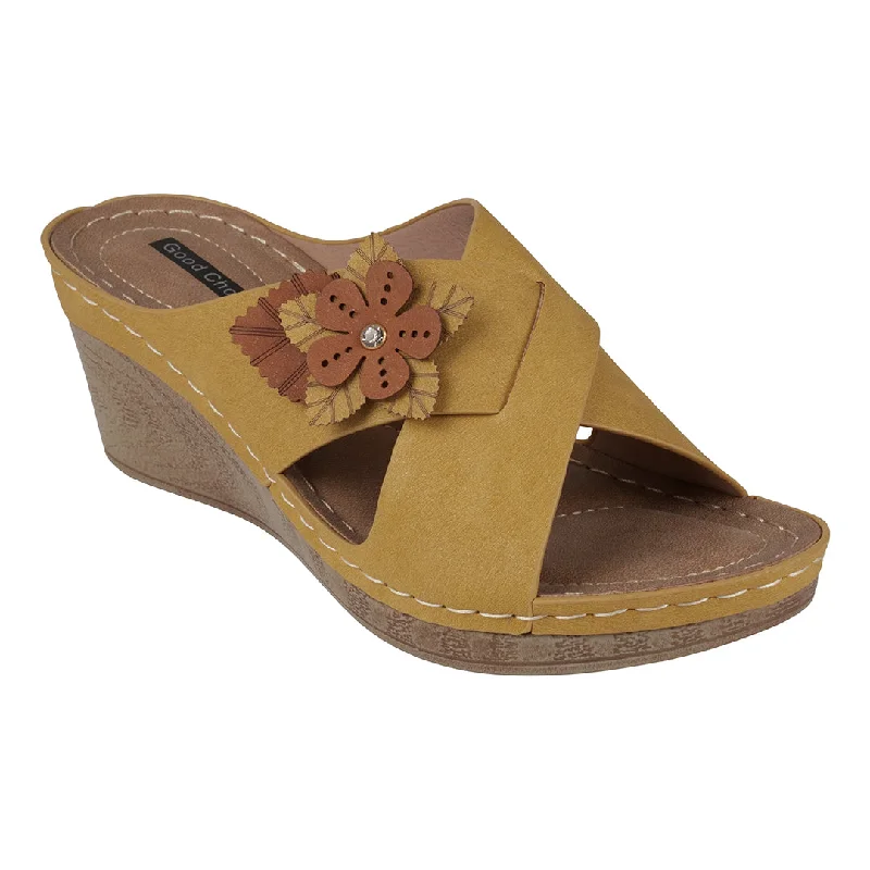 How to wear sandals with crop tops-Selly Yellow Wedge Sandal