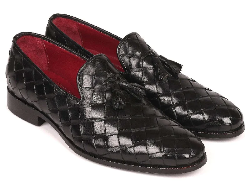 Loafers with comfy soles-Paul Parkman Men's Black Braided Tassel Loafers