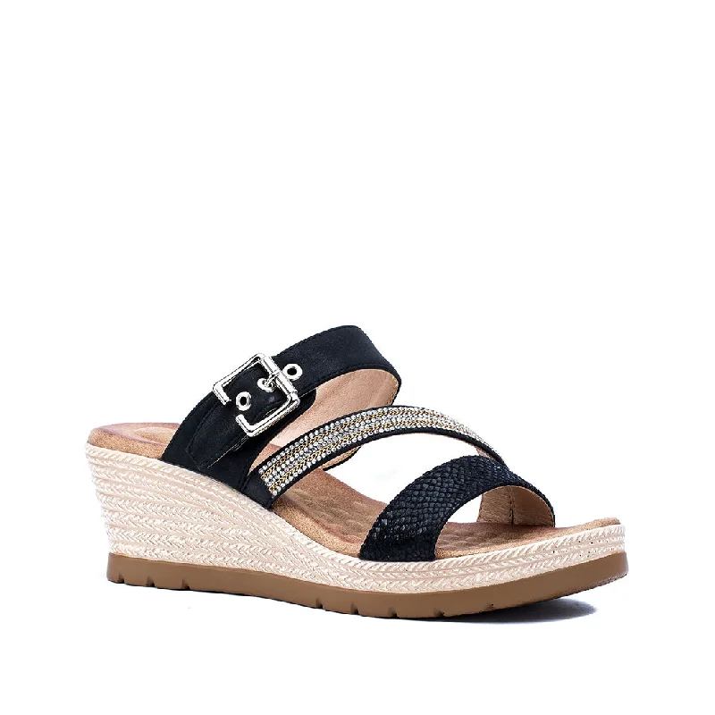 How to wear sandals with off-shoulder tops-Monica Black Espadrille Sandal