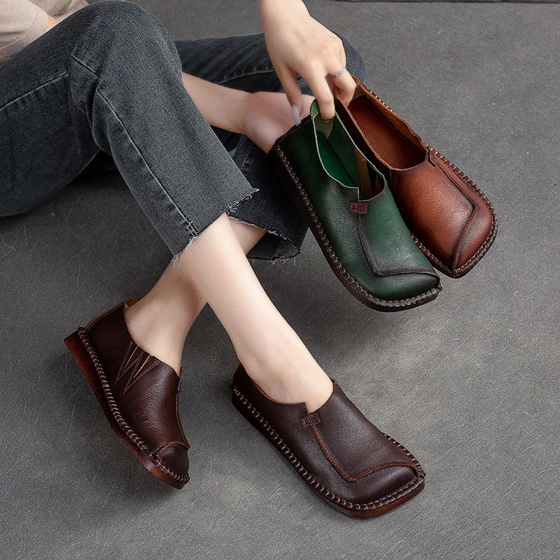 Casual shoes for casual appeal -Women Retro Leather Flat Casual Shoes