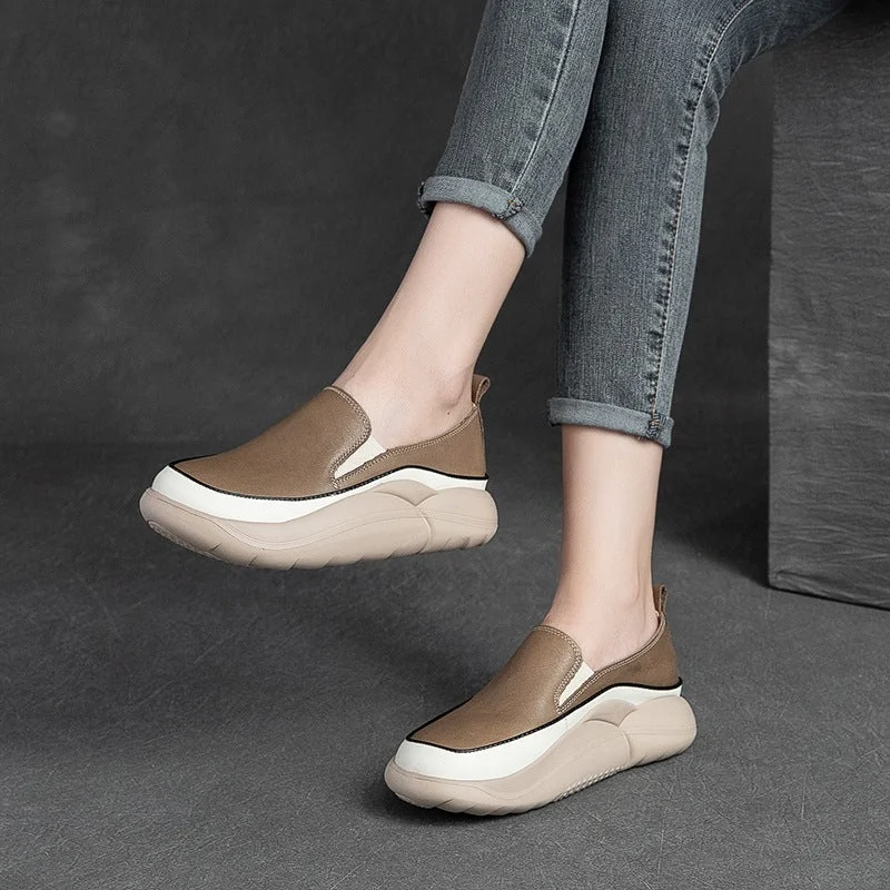 Casual shoes with arch support -Women Minimalist Soft Leather Casual Shoes