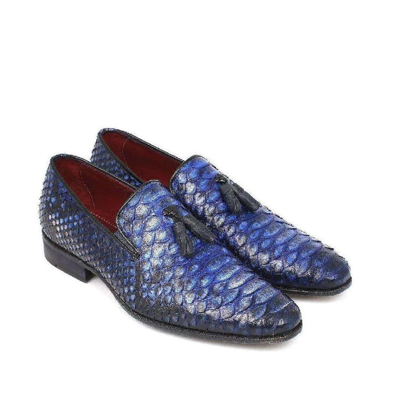 Loafers for casual nights-Paul Parkman Men's Genuine Snake Tassel Blue Loafers 26BLU98