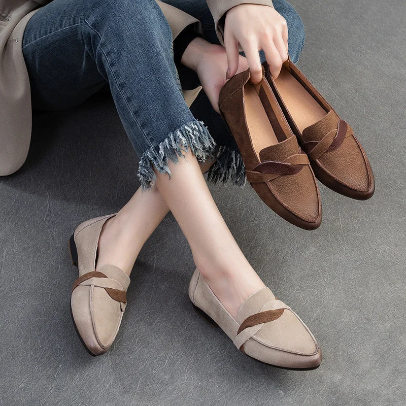 Casual shoes for casual elegance -Women Retro Minimalist Leather Pointed Toe Casual Shoes