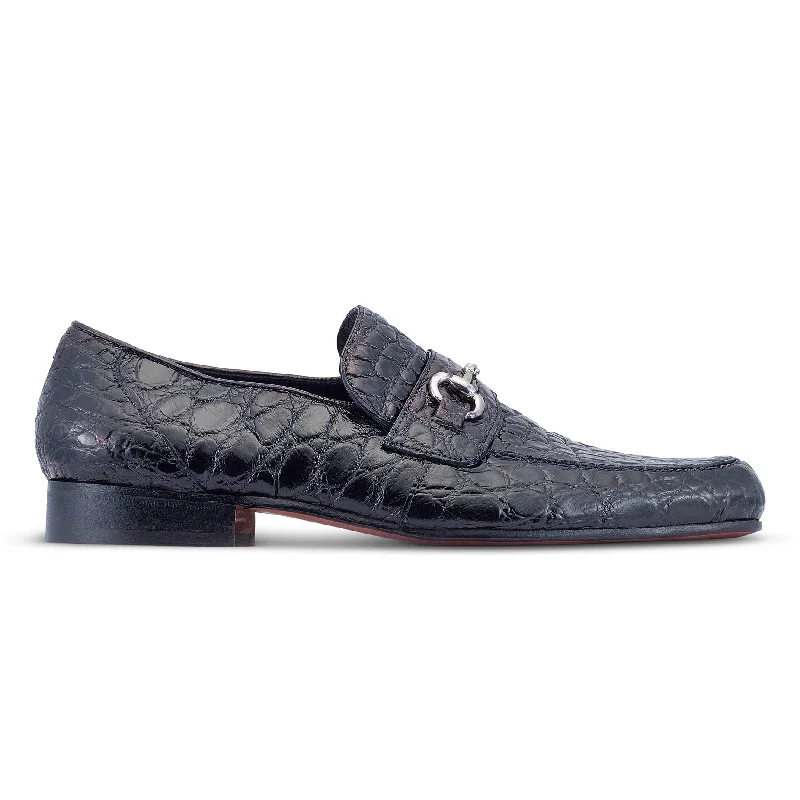 Loafers for weekend soles-Mauri Executive 4885/2 Men's Shoes Black Alligator Split-Toe Horsebit Loafers (MA5478)