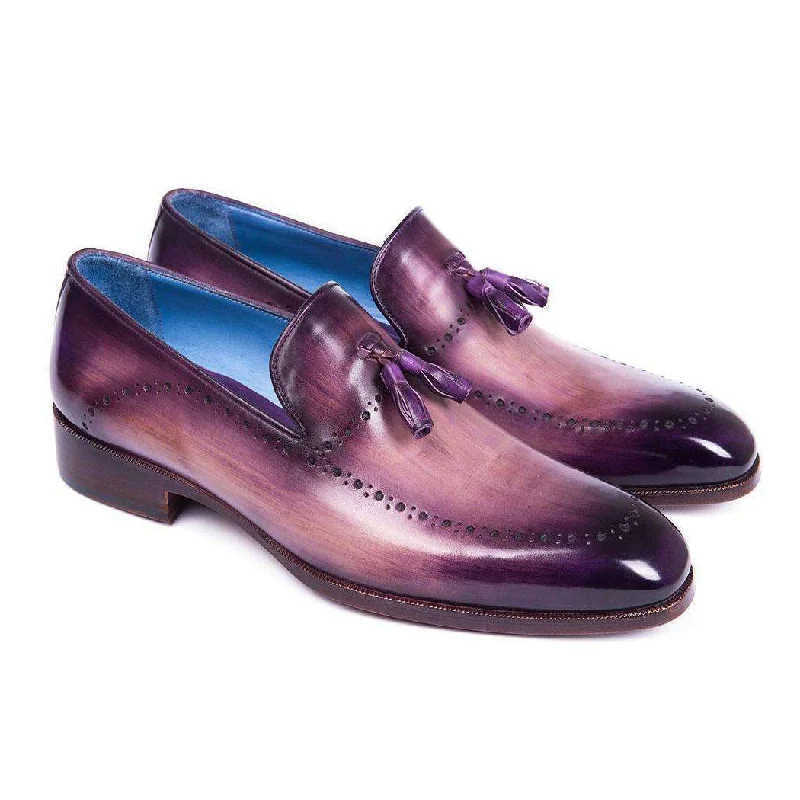 Loafers with cozy fit-Paul Parkman Handmade Designer Shoes Men's Purple Calfskin Tassel Loafers (PM5811)