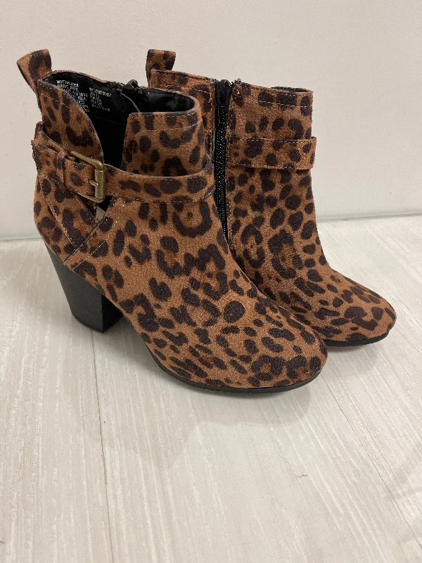 kids’ animal boots-Boots Ankle Heels By Time And Tru In Animal Print, Size: 7.5