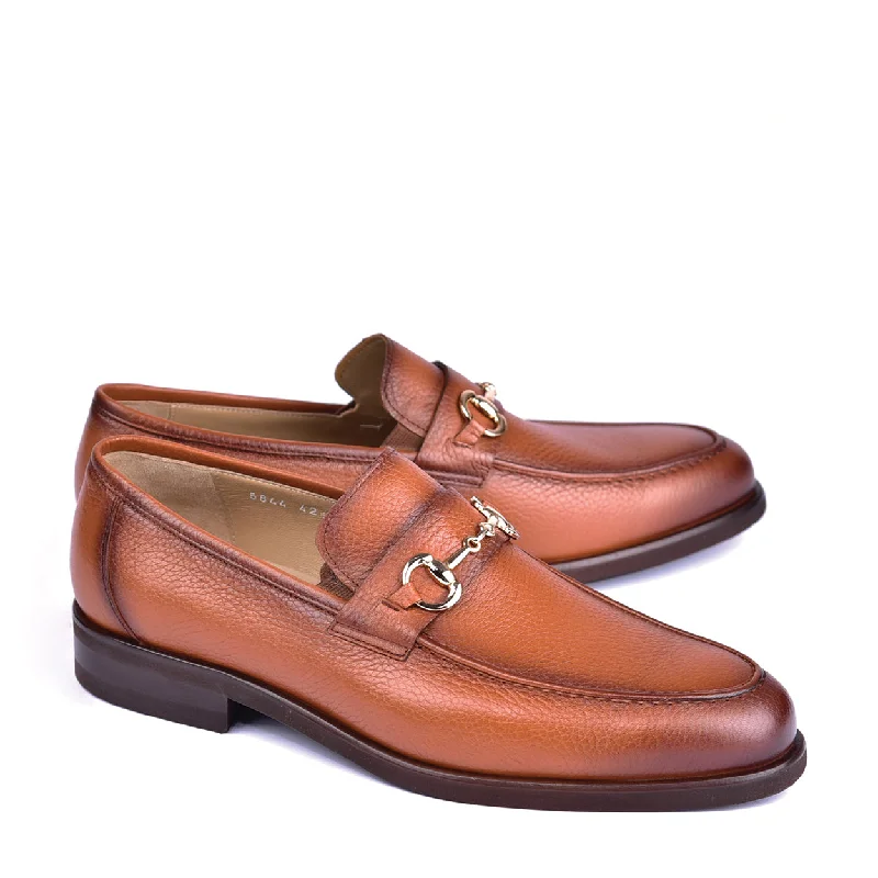 Loafers for everyday hues-Corrente C001102-5844 Men's Shoes Tan Deer-Skin Leather Horsebit Loafers (CRT1443)