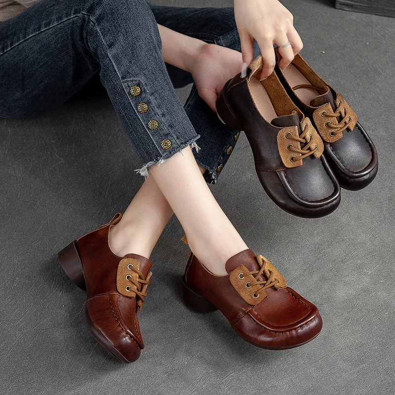 Casual shoes for urban style -Women Retro Handcraft Leather Low Heel Casual Shoes