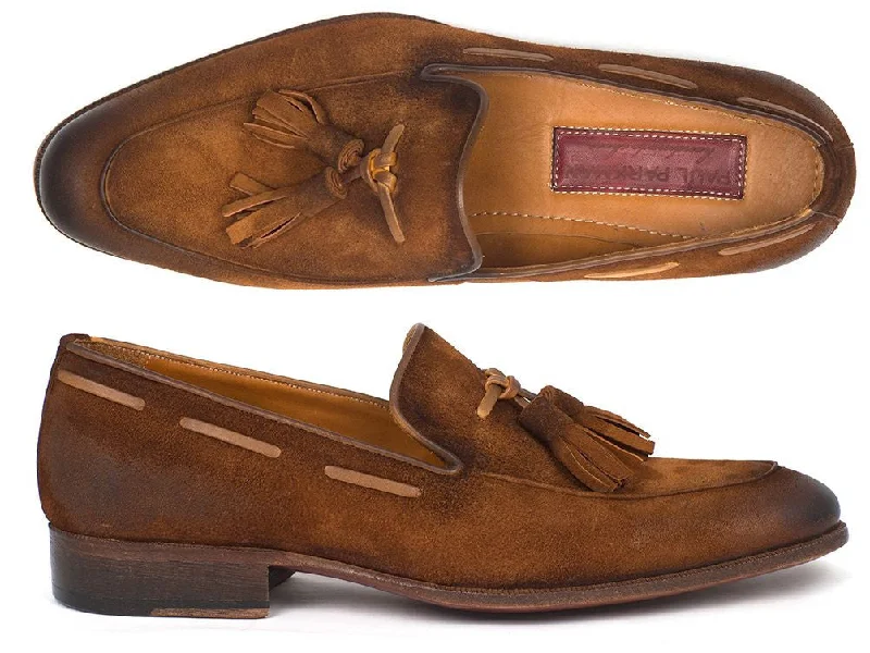 Loafers for night hues-Paul Parkman Brown Antique Suede Tassel Loafers