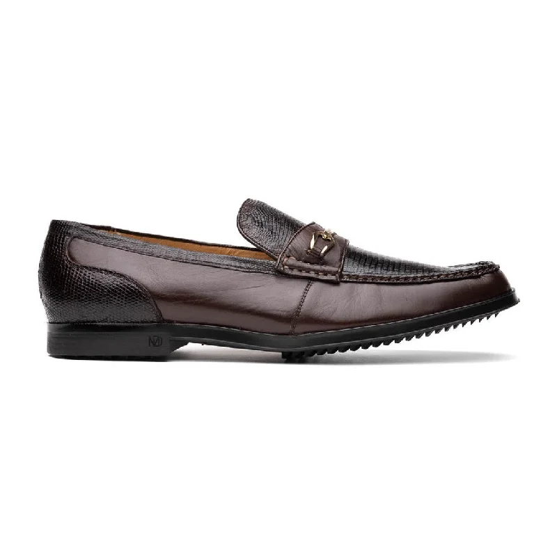 Loafers for business casual-Marco Di Milano Hugo Men's Shoes Brown Exotic Lizard / Calf-Skin Leather Horsebit Loafers (MDM1083)