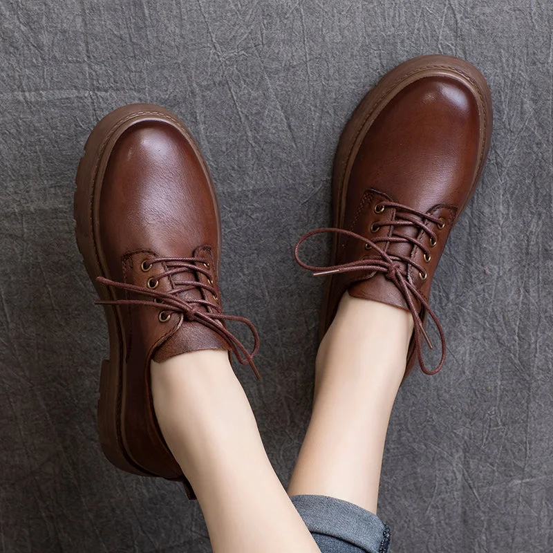 Casual shoes with high durability -Women Flat Retro Leather Casual Shoes