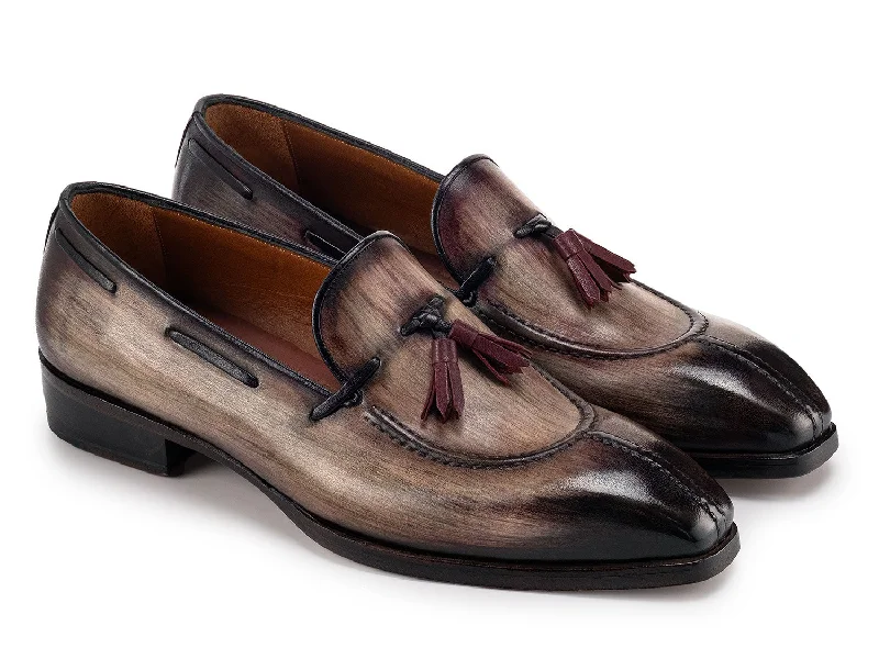 Loafers for urban charm-Paul Parkman Men's Split Toe Tassel Loafers Brown Patina Leather (ID#8135-BRW)