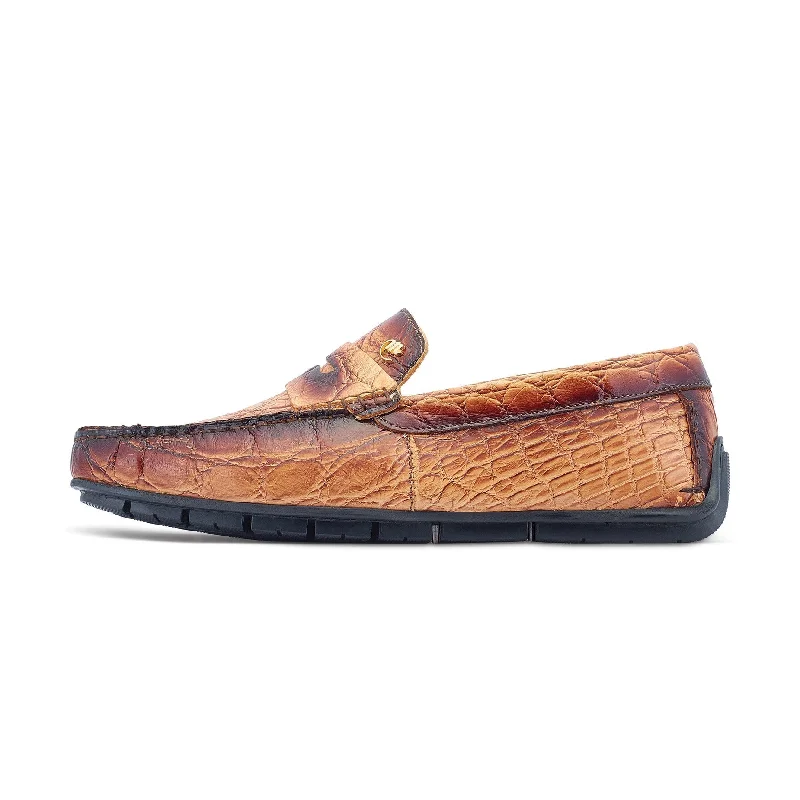 Loafers with bold charm-Mauri Sprinter 3517/1 Men's Shoes Dune with "Dirty" Gold Finish Exotic Alligator Driver Moccasins Loafers (MA5527)