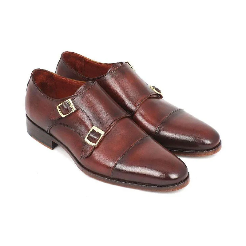 Loafers for work meetings-Paul Parkman Handmade Designer Shoes Men's Handmade Designer Shoes Cap-toe Double Monkstraps Brown Loafers (PM5218)