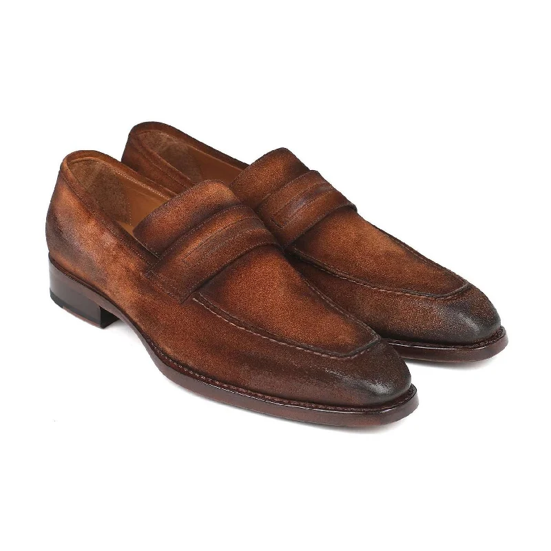 Loafers with light cushioning-Paul Parkman Handmade Designer Shoes Men's Brown Antique Suede Goodyear Welted Loafers 36AQ17 (PM5907)