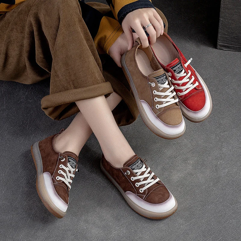 Casual shoes with leather finish -Women Retro Soft Leather Flat Casual Shoes