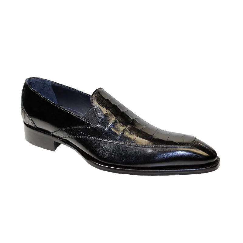 Loafers with extra vibes-Duca Trento Men's Shoes Black Calf-Skin Leather/Croco Print Loafers (D1083)