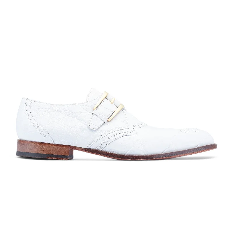 Loafers for busy hues-Mauri Nitti 3281 Men's Shoes White Exotic Alligator Monk-Strap Loafers (MA5514)