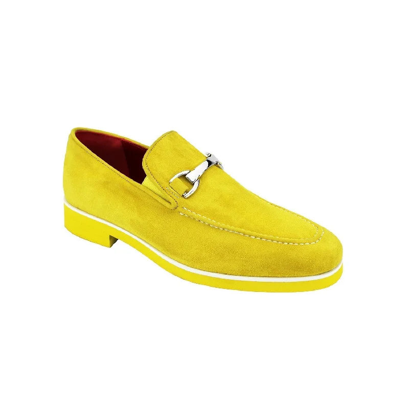 Loafers with trendy soles-Emilio Franco Nino II Men's Shoes Yellow Suede Leather Loafers (EF1091)