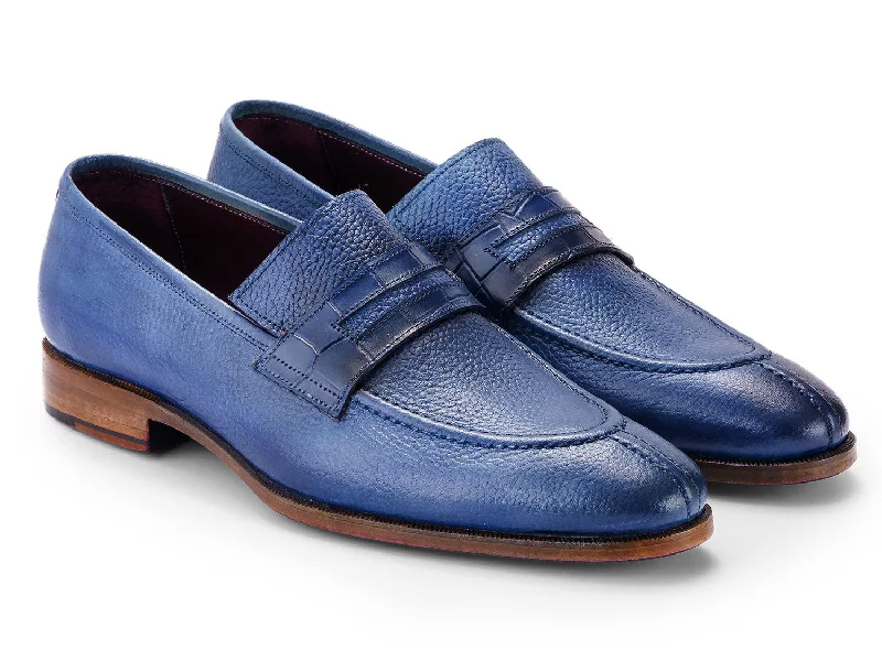 Loafers with light soles-Paul Parkman Men's Blue Split Toe Loafers