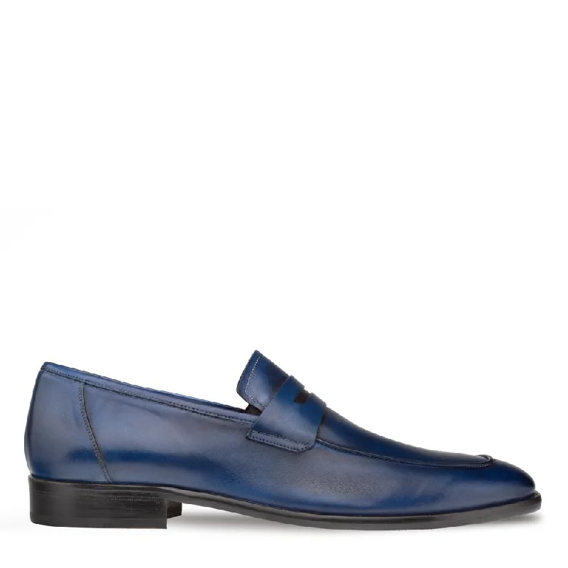 Loafers for casual nights-Mezlan E20243 Men's Shoes Navy Calf-Skin Leather Penny Loafers (MZ3400)