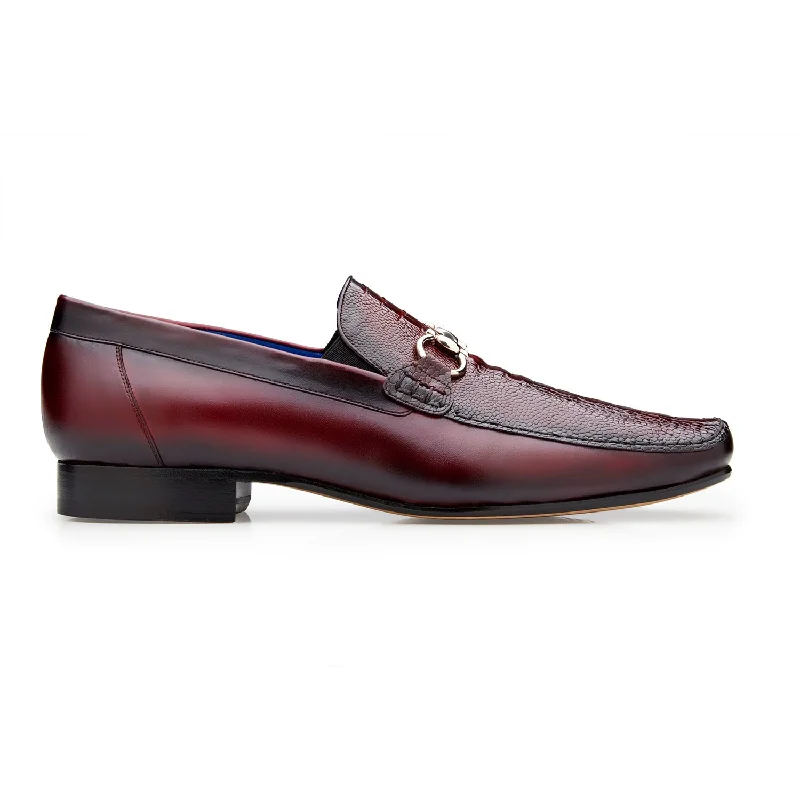 Loafers with sleek soles-Belvedere Bruno 1026 Men's Shoes Dark Burgundy Exotic Ostrich / Calf-Skin Leather Horsebit Split-Toe Loafers (BV3073)