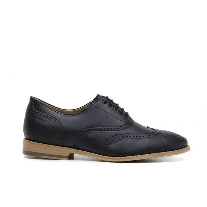 Oxfords with matte finishes-'Elena' Women's Vegan Oxfords by Ahimsa - Black