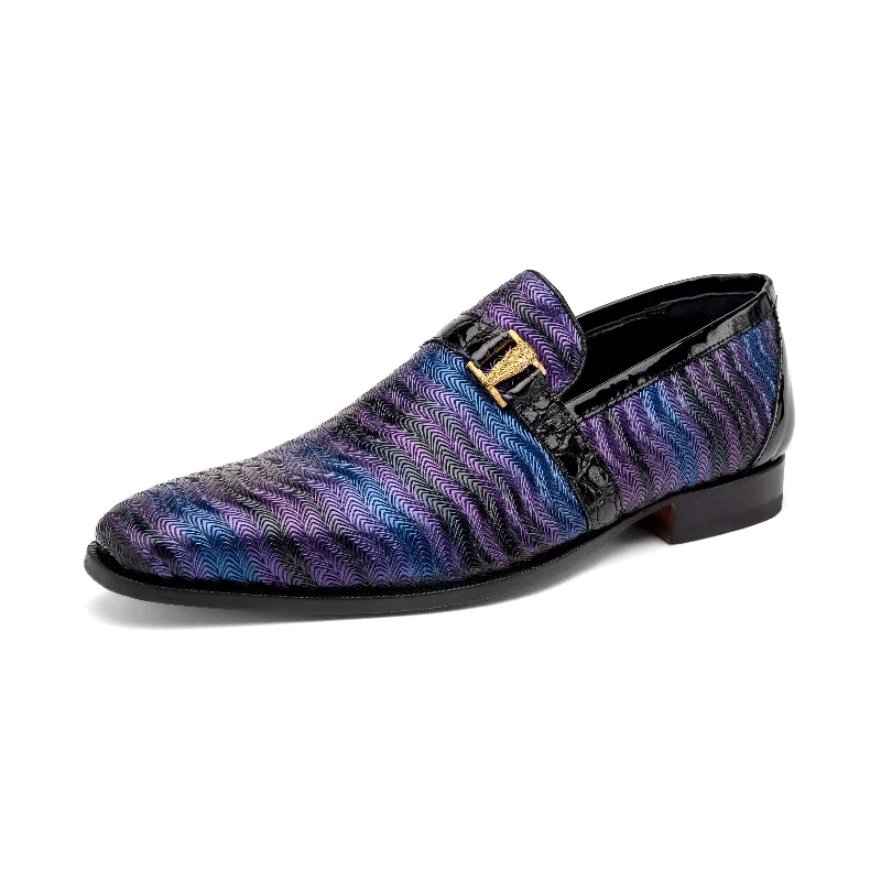 Loafers for travel wear-Mauri Elegante 4709-6 Men's Shoes Purple, Blue & Black Balera Fabric / Alligator / Patent Leather Slip-On Loafers (MA5567)