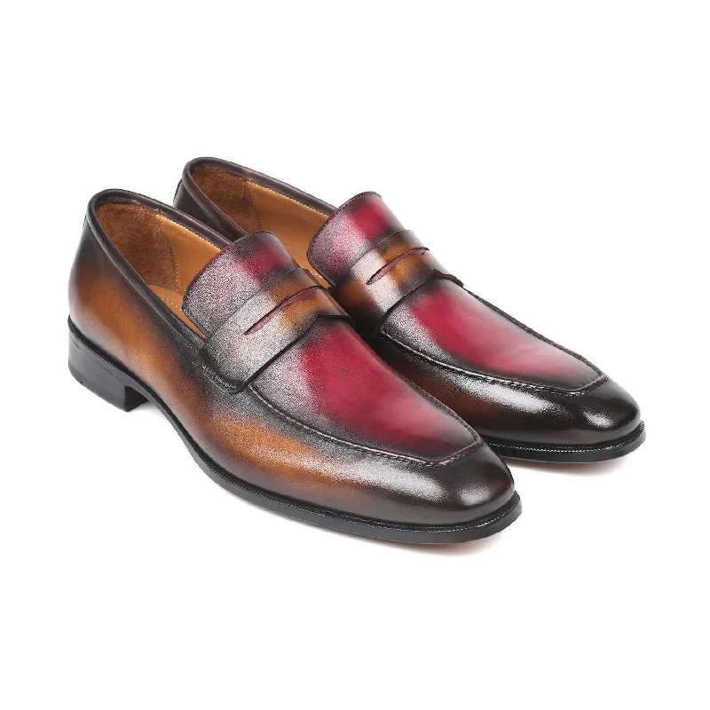 Loafers with firm traction-Paul Parkman Handmade Designer Shoes Brown & Bordeaux Dual Tone Loafers (PM5860)