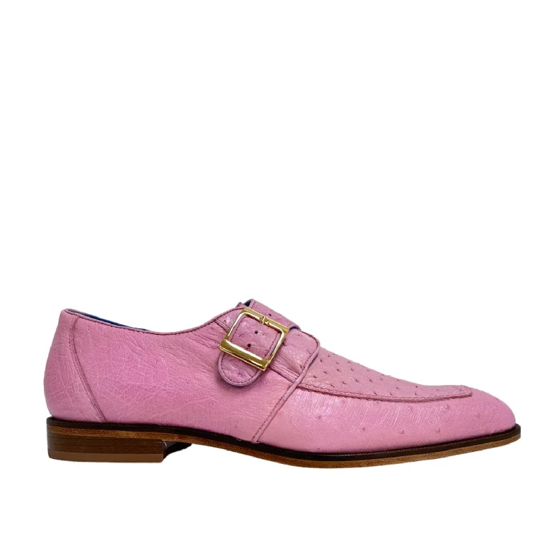 Loafers with graceful lines-Belvedere Josh 114011 Men's Shoes Rose Pink Genuine Ostrich Split-Toe Monk-strap Loafers (BV3140)