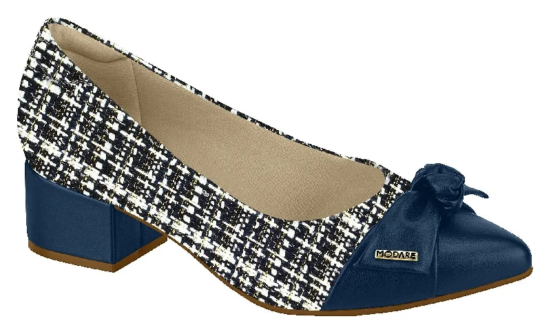 best high heels for support-Modare 7340.102 Women Business Shoe Mid Heel in Navy Tweed